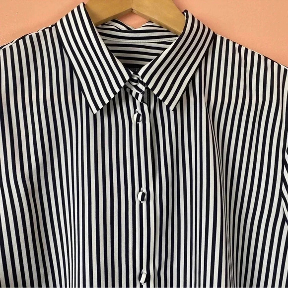 Banana Republic Dillon Shirt Blue Stripe Button-up Size XS Ruffle Long Sleeves - Picture 7 of 8